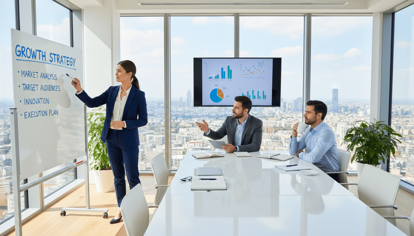 Business consultants in a strategy meeting in a bright modern office