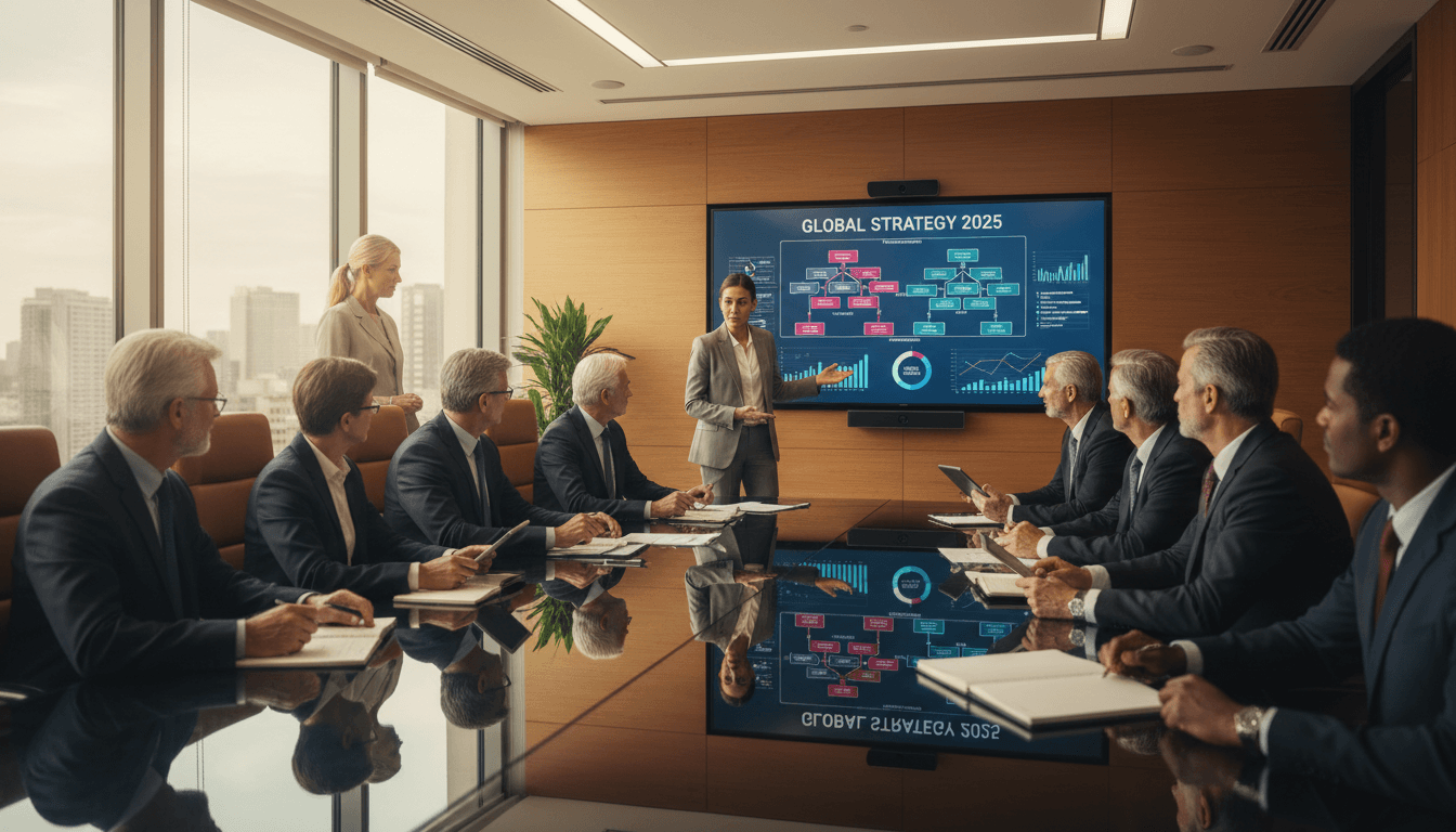 Team reviewing operational charts in a boardroom