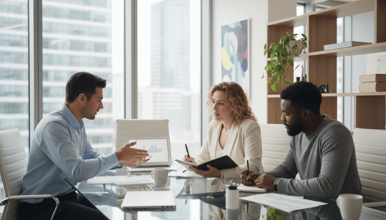 Professional business team in a meeting discussing operational strategy