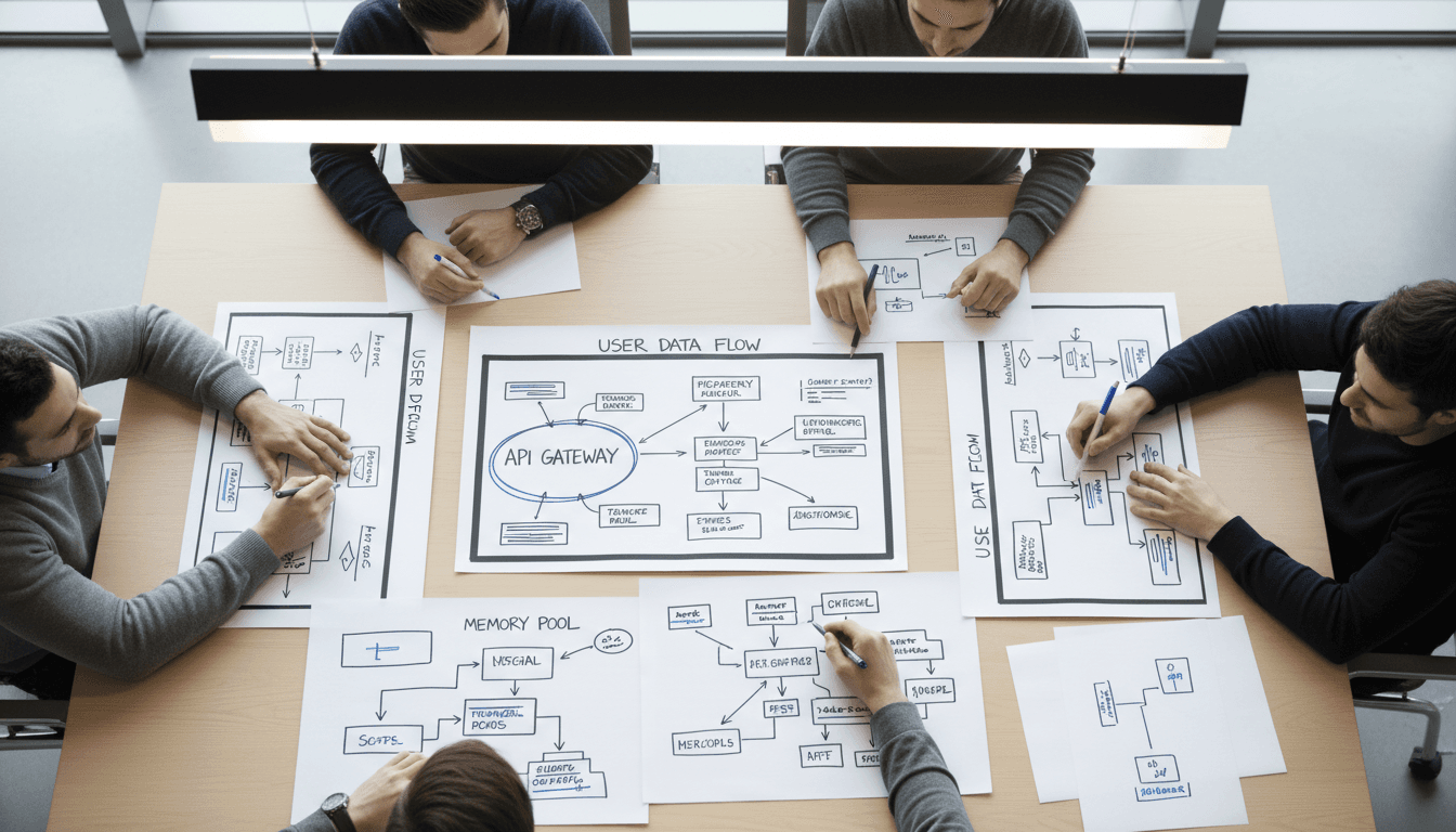 Analyst mapping workflows on a whiteboard