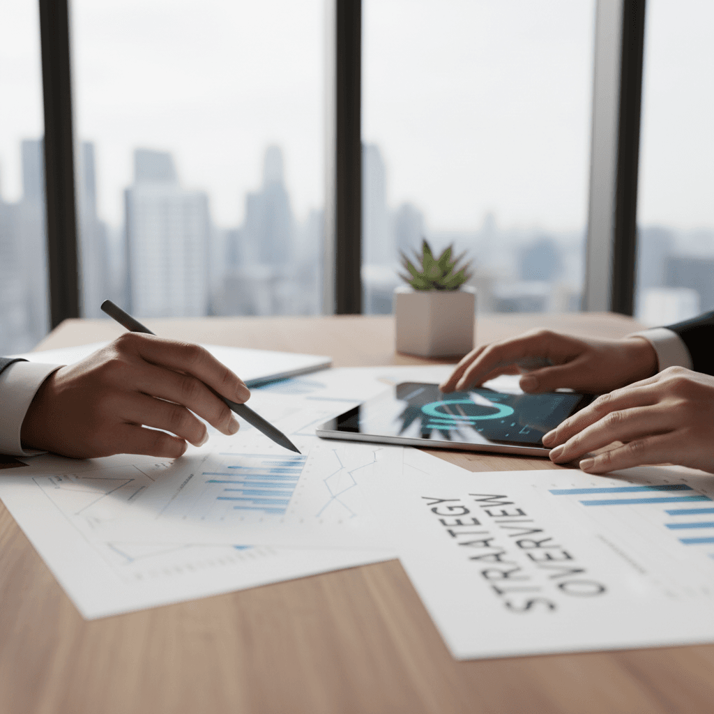Professional reviewing documents in a modern office